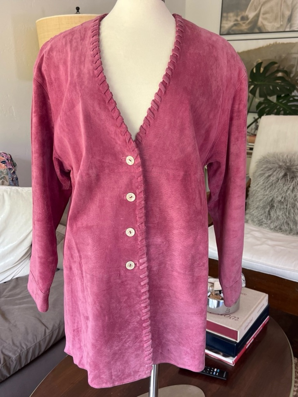 Vintage Pink Suede Button Front Jacket